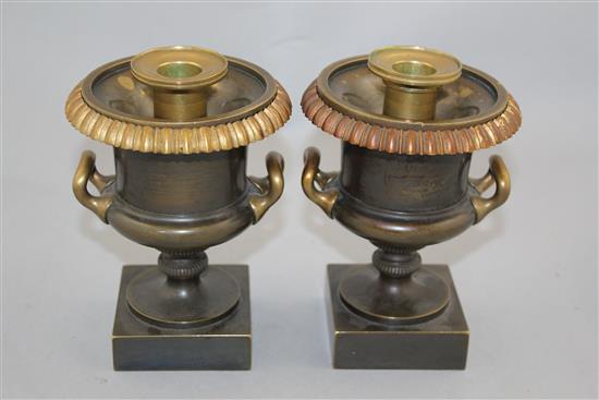 A pair of early 20th century French bronze cassolettes, 8in.